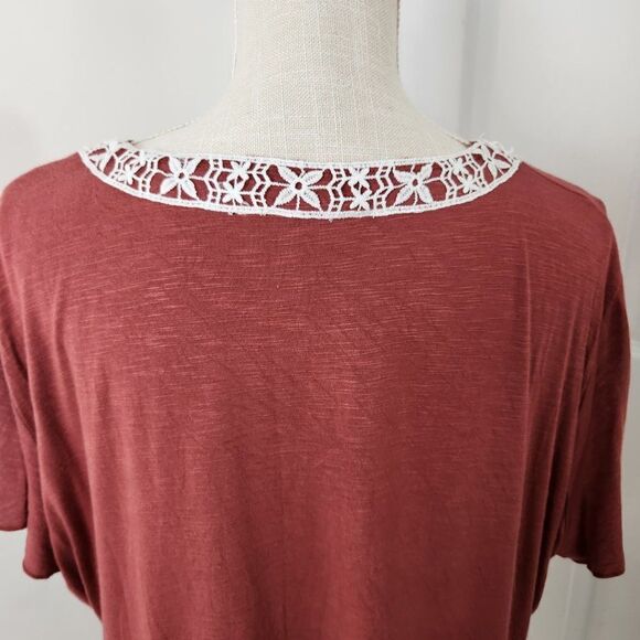 Amaryllis Top Womens 1X Brown Babydoll Boho Embroidered Rayon Stretch Flowy - Picture 7 of 14